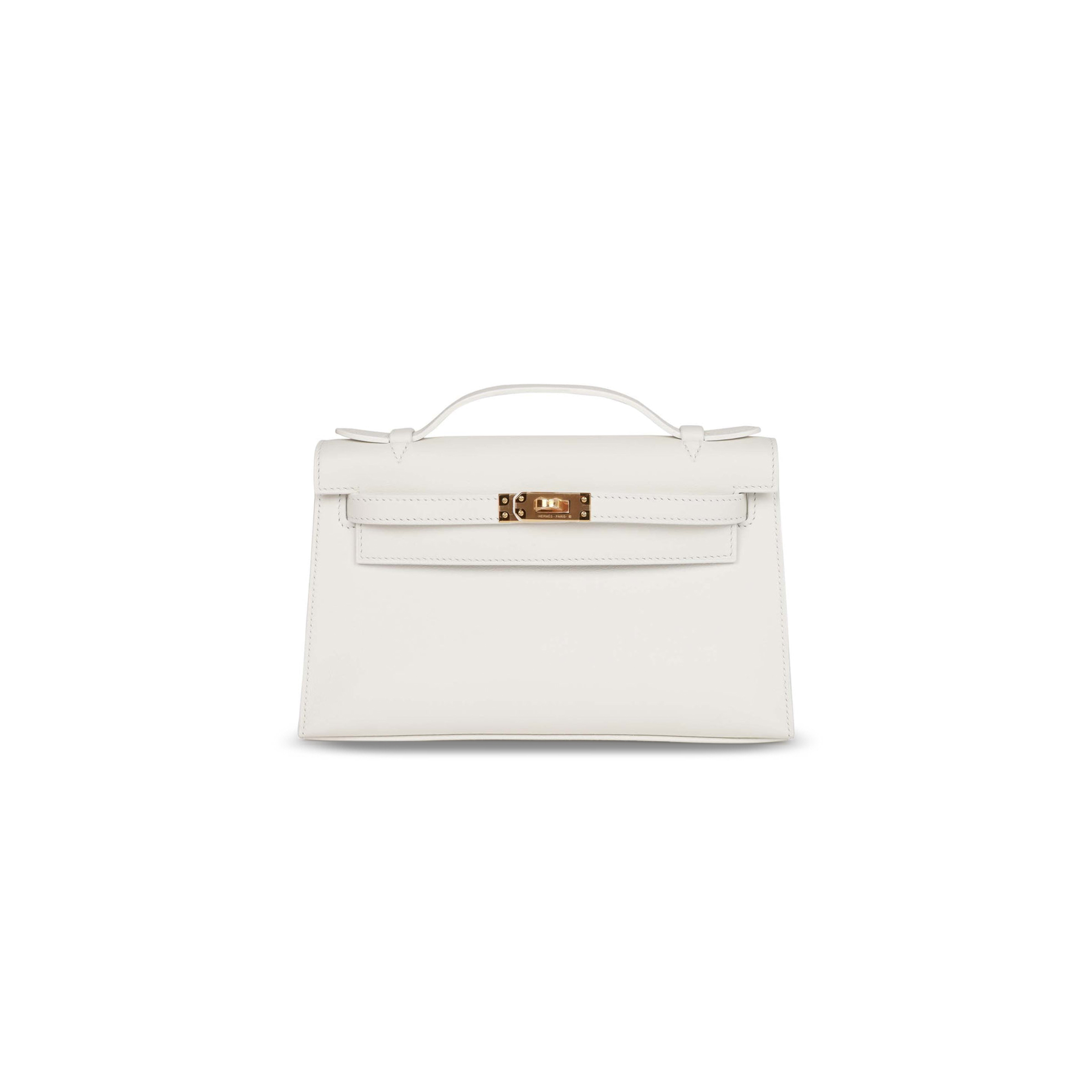 HERMES MINI KELLY POCHETTE WHITE SWIFT GOLD HARDWARE H049417CC01 (22*13*7cm) HERMES MINI KELLY POCHETTE WHITE SWIFT GOLD HARDWARE H049417CC01 (22*13*7cm)